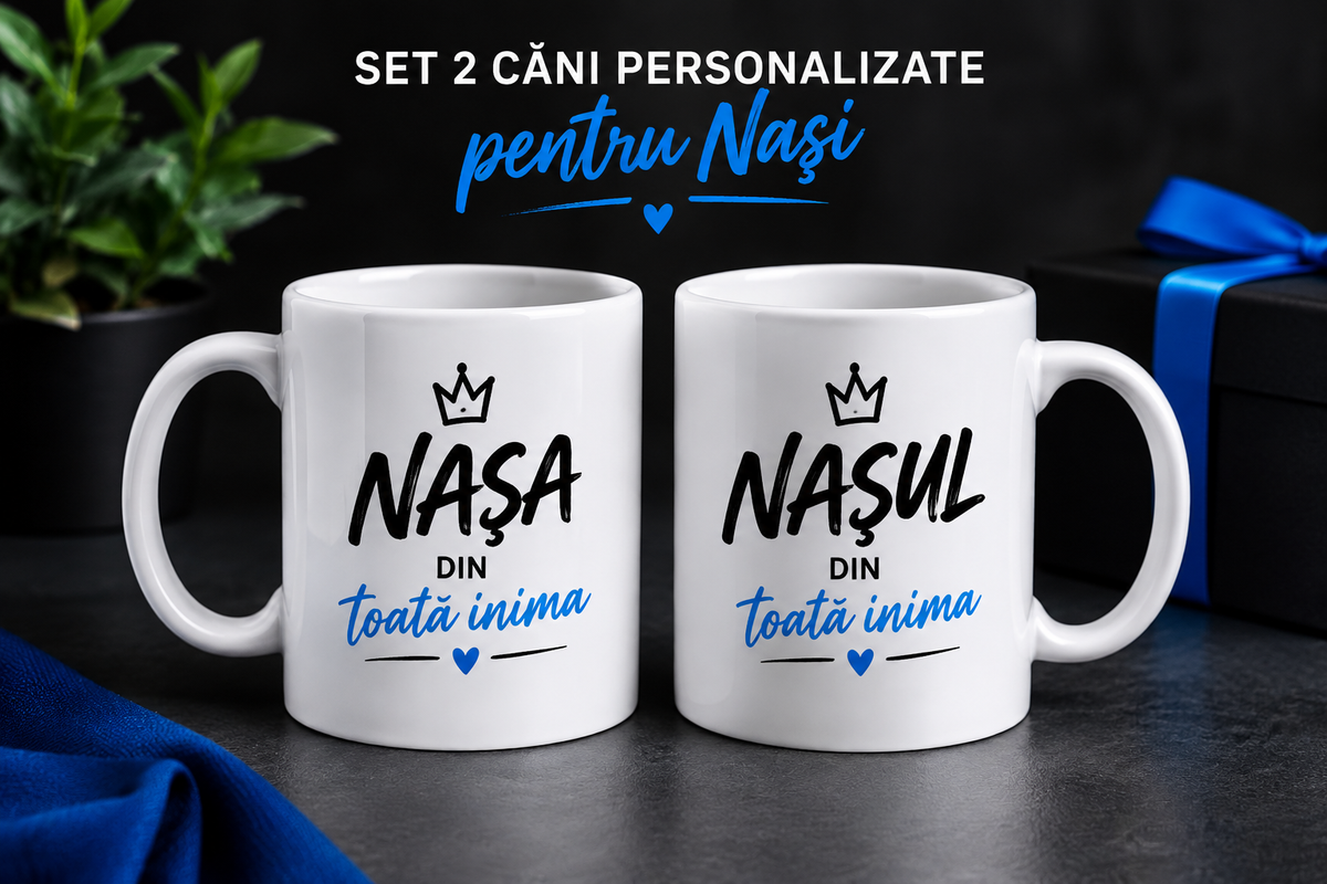 Set 2 căni personalizate pentru nași