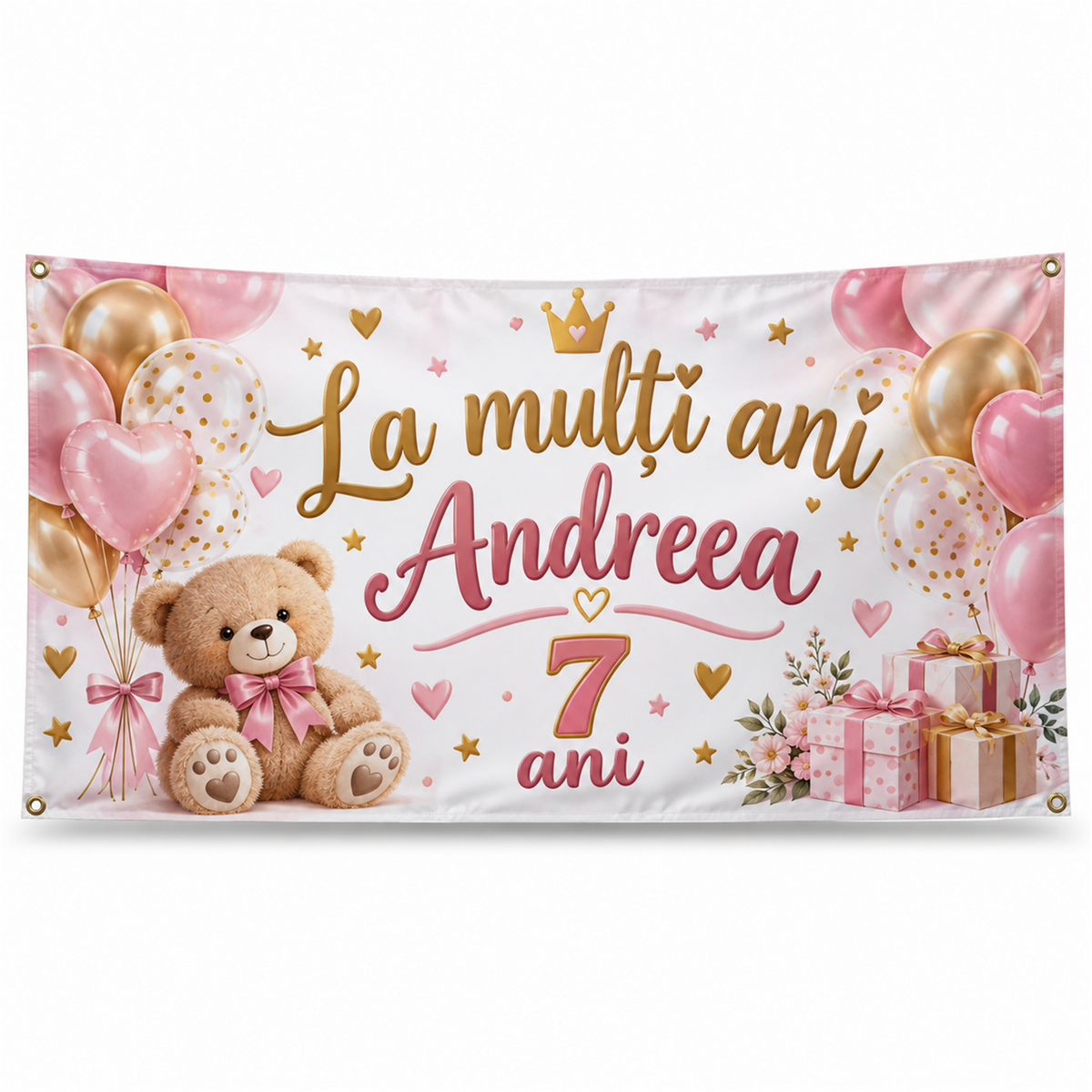 Banner „La mulți ani” personalizat, 150 × 70 cm – exemplu de personalizare