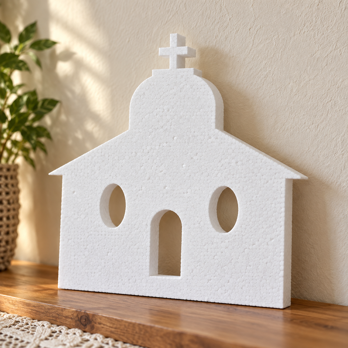 Biserică decorativă — model 05 din polistiren alb de 5 cm — machetă ilustrativă