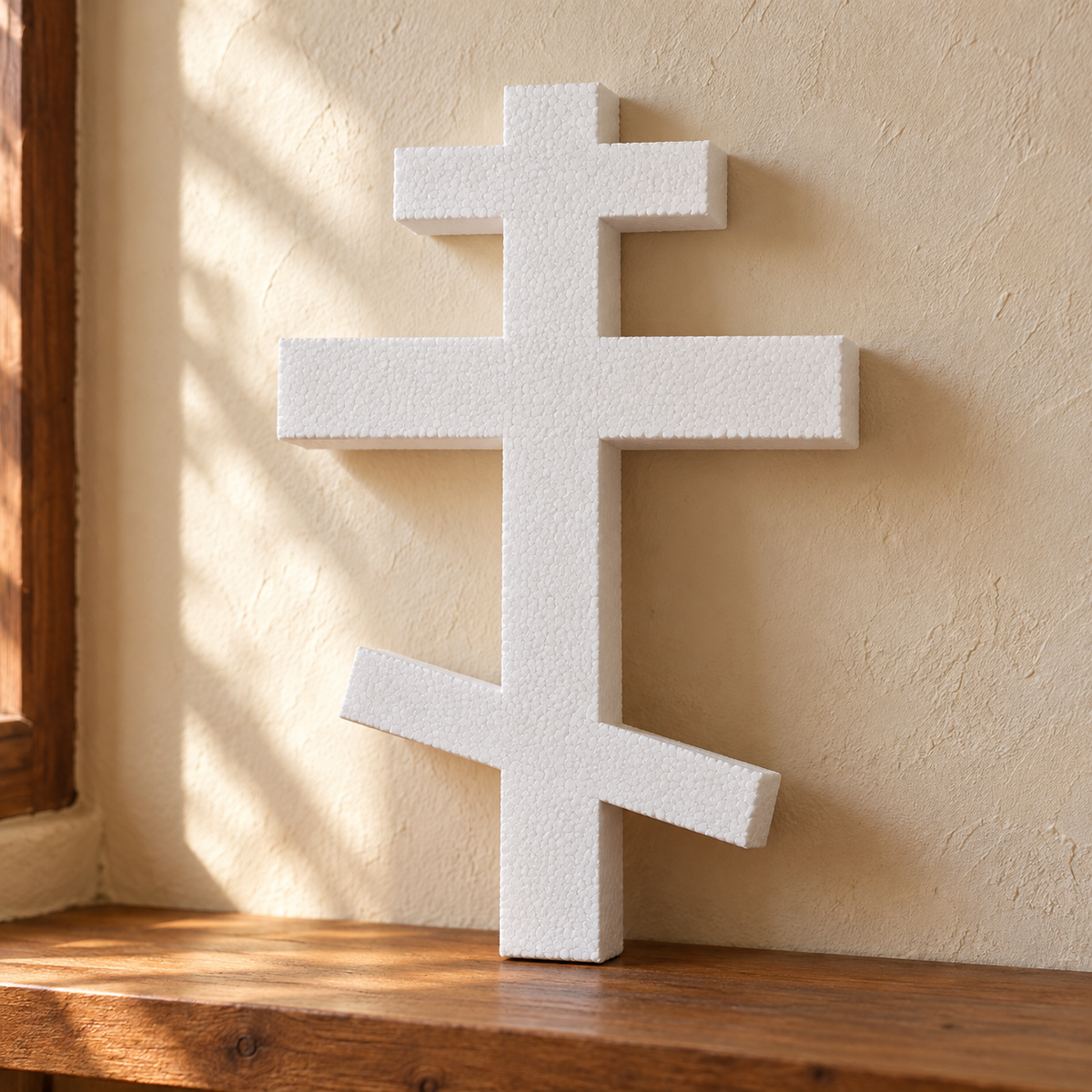 Cruce ortodoxă decorativă din polistiren alb de 5 cm — machetă ilustrativă