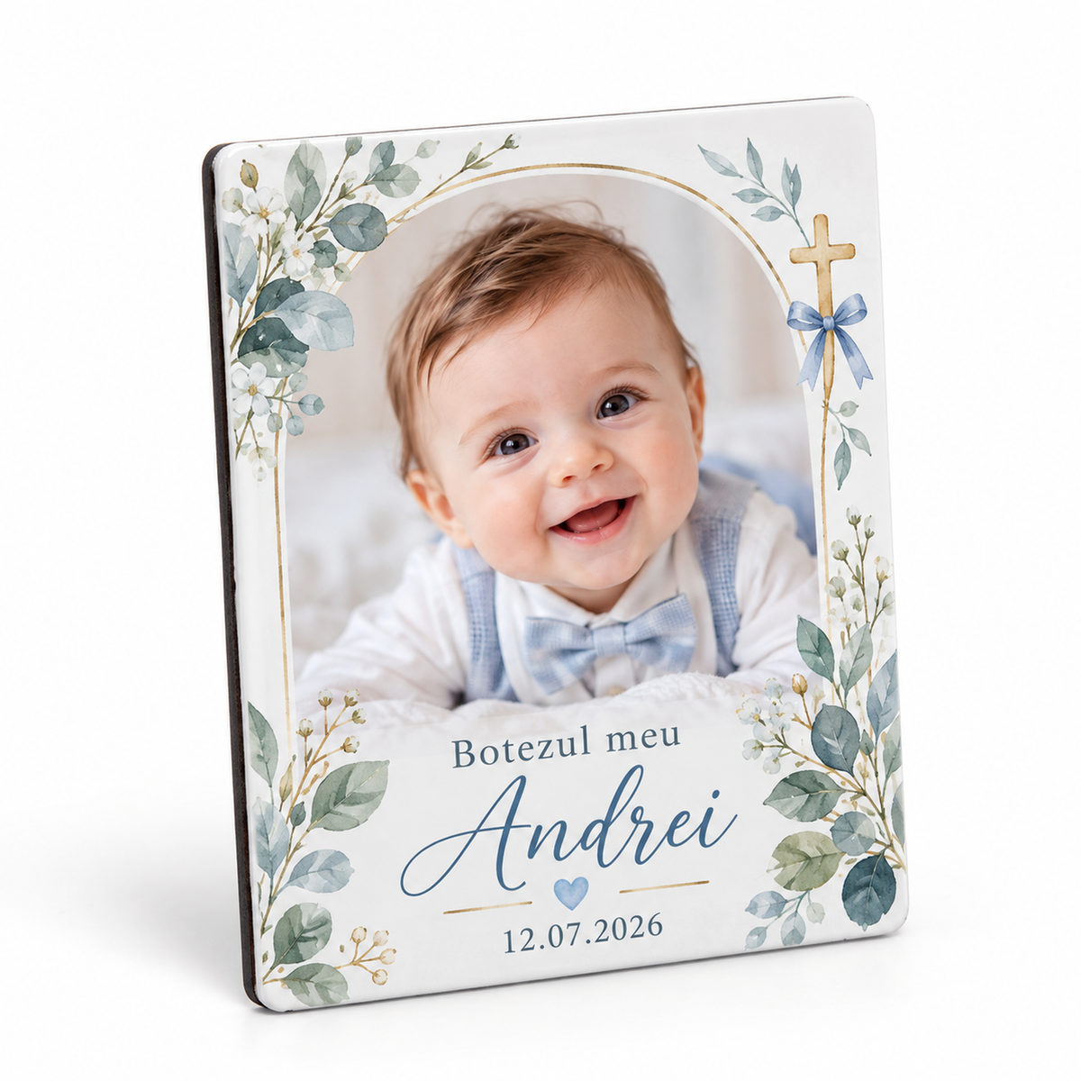 Mărturie de botez — magnet foto personalizat, exemplu de personalizare
