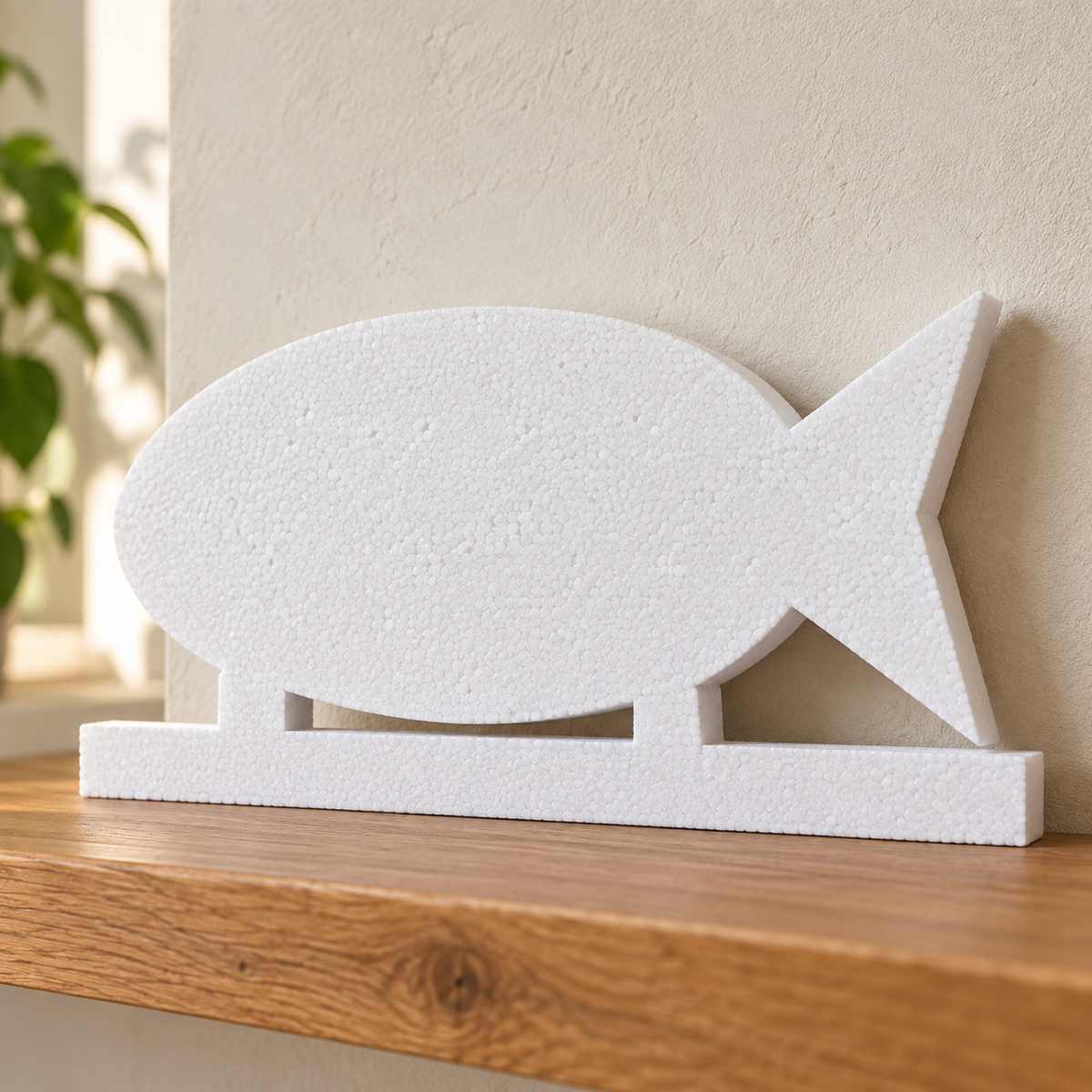 Pește creștin Ichthys — model 05 din polistiren alb de 5 cm — machetă ilustrativă