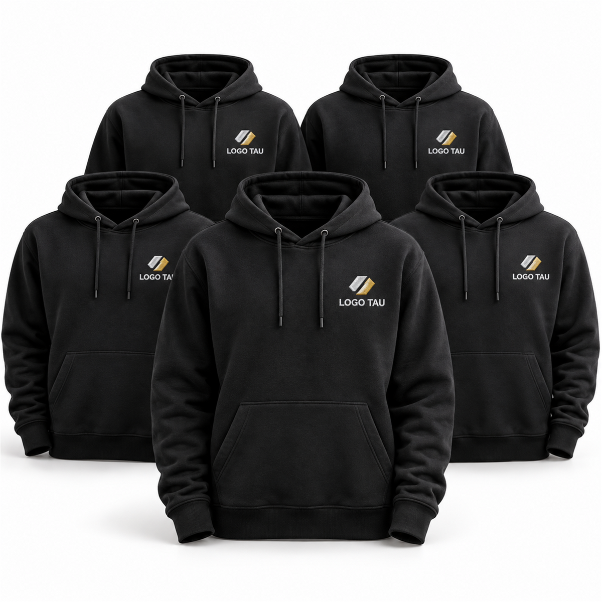 Set 5 hanorace de echipă cu logo brodat – exemplu de personalizare