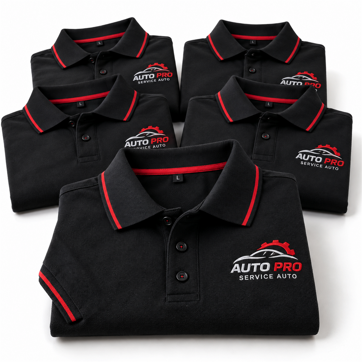 Set 5 tricouri polo brodate pentru service auto – exemplu de personalizare