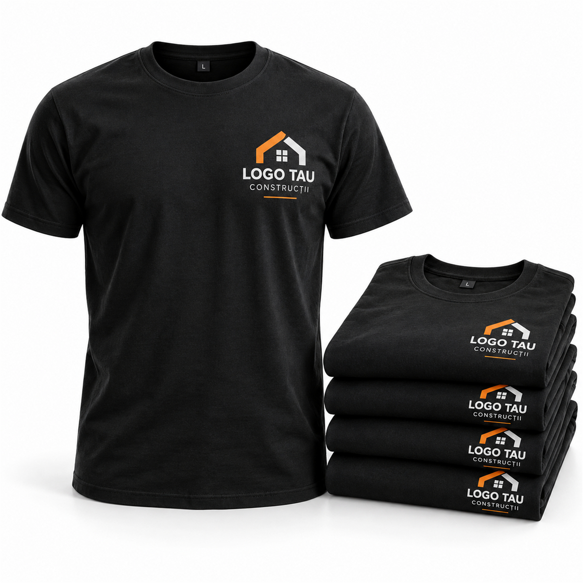 Set 5 tricouri de lucru cu logo pentru echipe din construcții – exemplu de personalizare