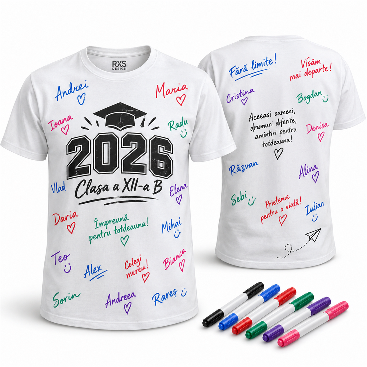 Tricou de absolvire cu semnături – exemplu de personalizare