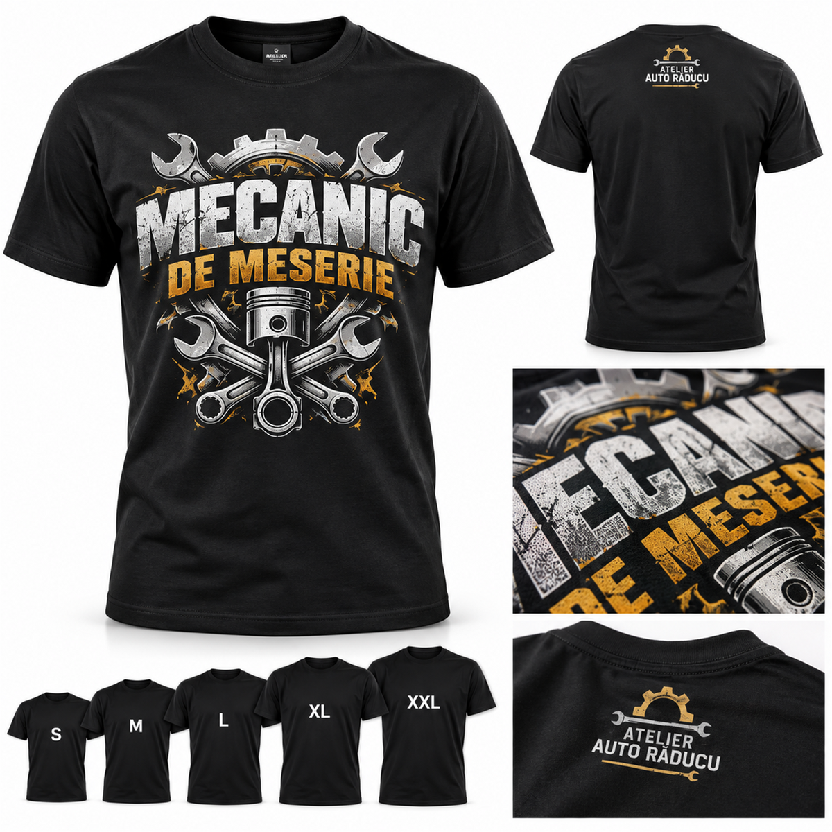 Tricou pentru mecanici „Mecanic de meserie” – exemplu de personalizare