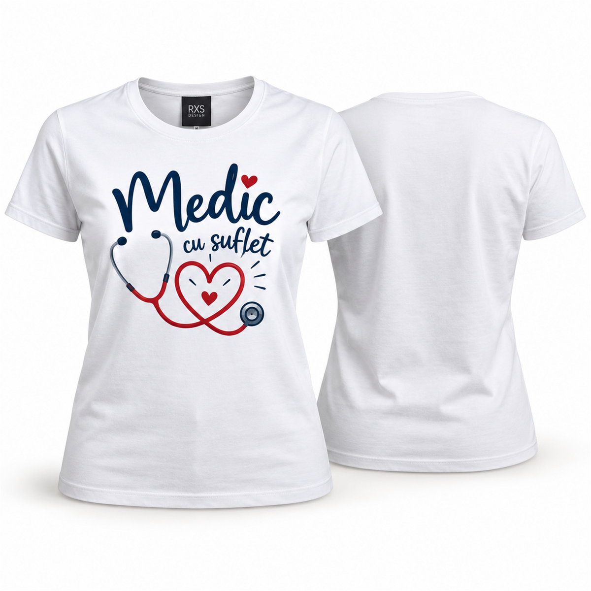 Tricou pentru medici „Medic cu suflet” – exemplu de personalizare