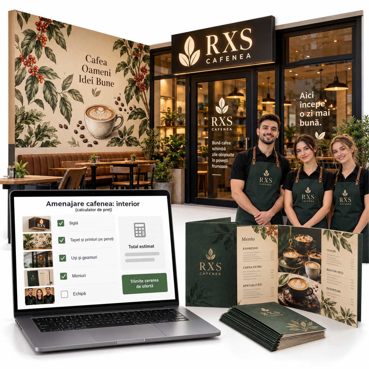 Amenajare cafenea: interior (calculator de preț) – exemplu de personalizare