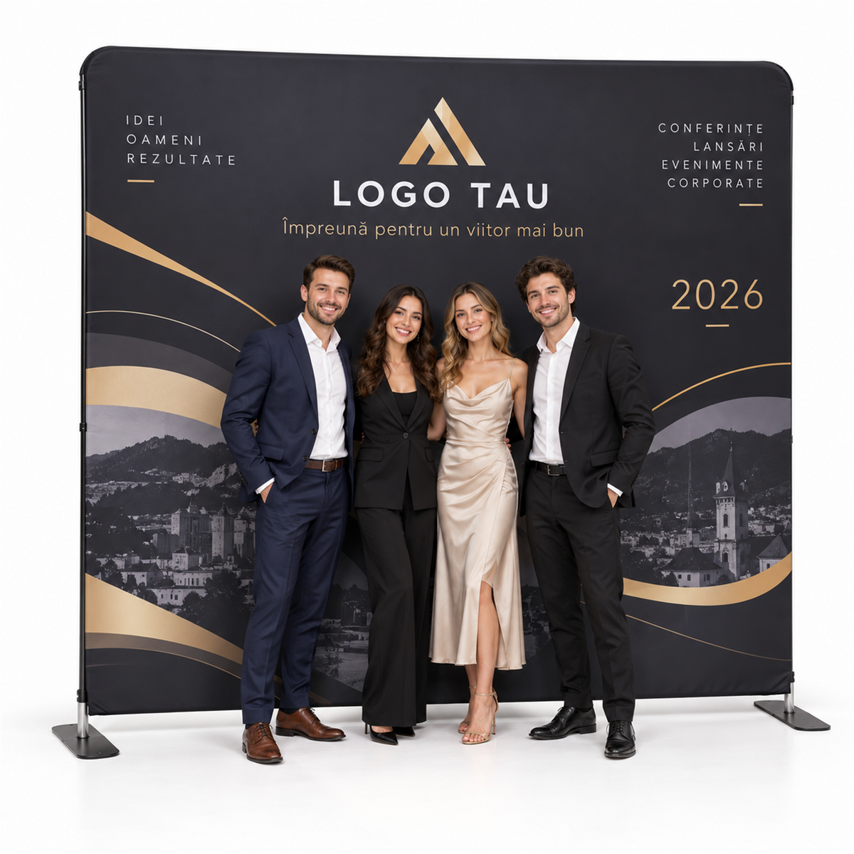 Backdrop foto de eveniment 2 × 2 m cu logo – exemplu de personalizare