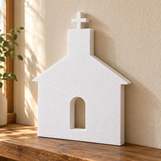 Biserică decorativă — model 01 din polistiren alb de 5 cm — machetă ilustrativă