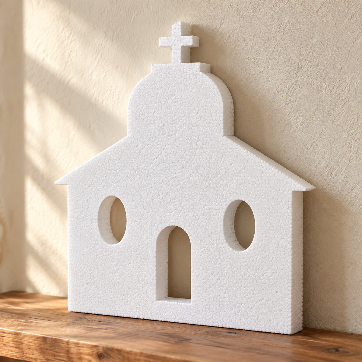 Biserică decorativă — model 03 din polistiren alb de 5 cm — machetă ilustrativă