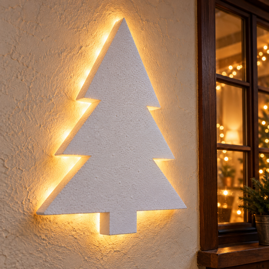 Brad clasic din polistiren alb – luminile nu sunt incluse.