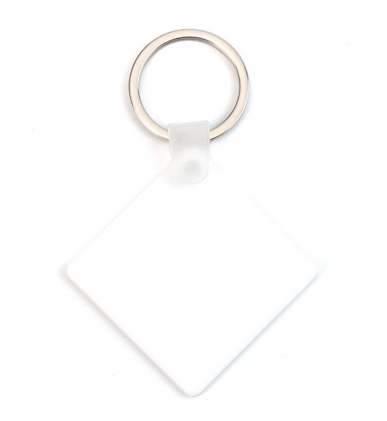 breloc plastic patrat personalizat alb