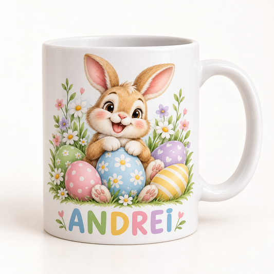 Cană de Paște personalizată cu nume – exemplu de personalizare