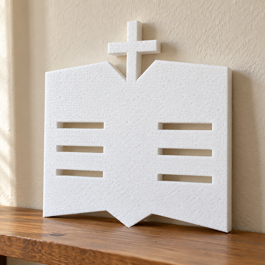 Carte deschisă decorativă — model 02 din polistiren alb de 5 cm — machetă ilustrativă