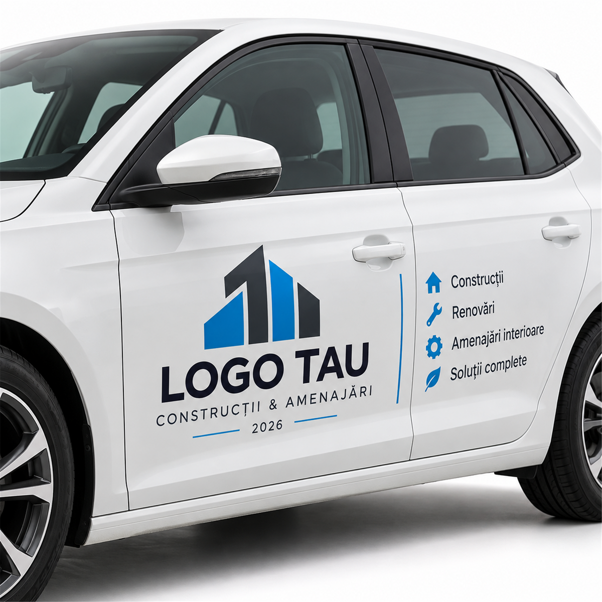 Colantare auto: logo și date firmă pe ușă – exemplu de personalizare