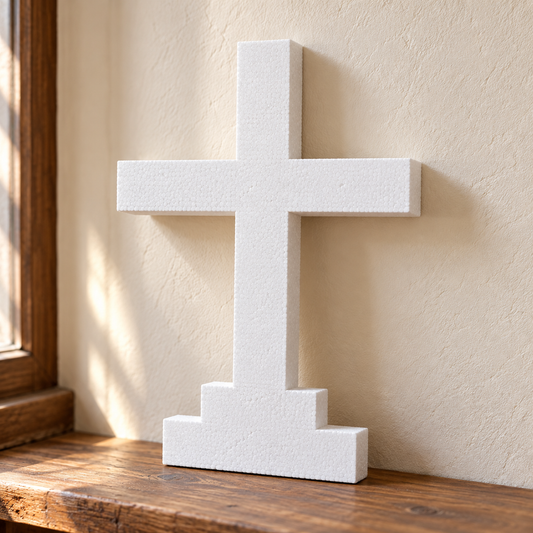 Cruce decorativă — model 05 din polistiren alb de 5 cm — machetă ilustrativă