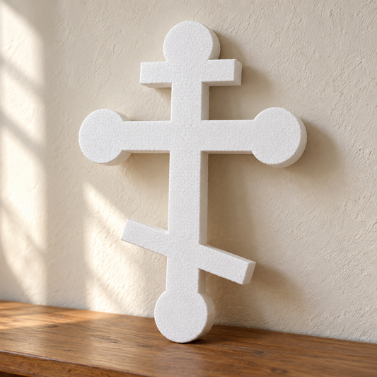 Cruce ortodoxă — model 02 din polistiren alb de 5 cm — machetă ilustrativă