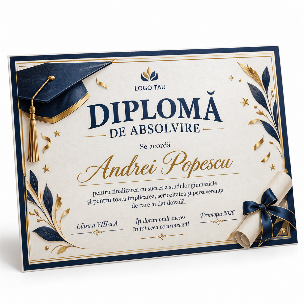 Diplomă personalizată de absolvire – exemplu de personalizare