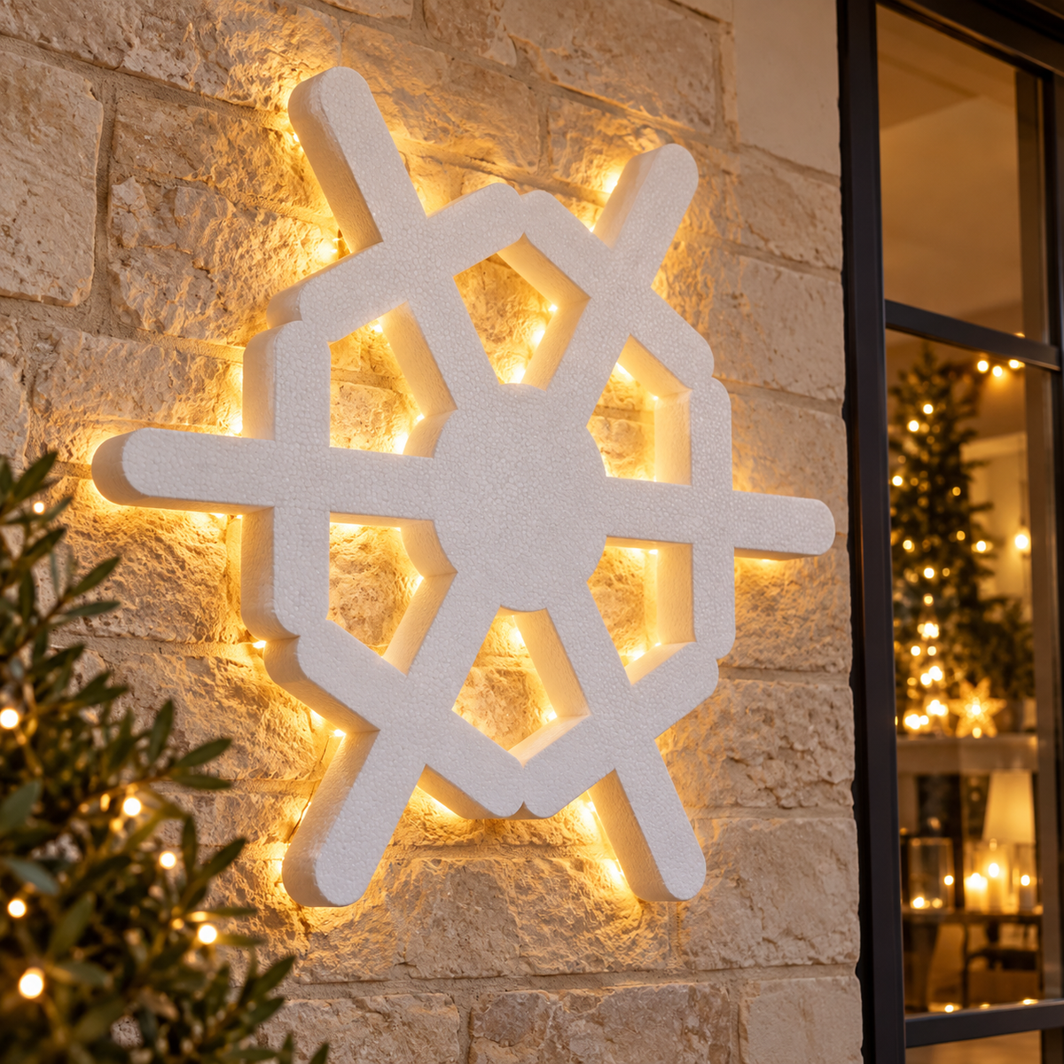 Fulg geometric din polistiren alb – luminile nu sunt incluse.