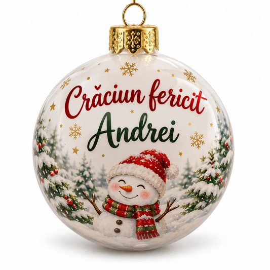 Glob de Crăciun personalizat cu nume sau poză — exemplu de personalizare