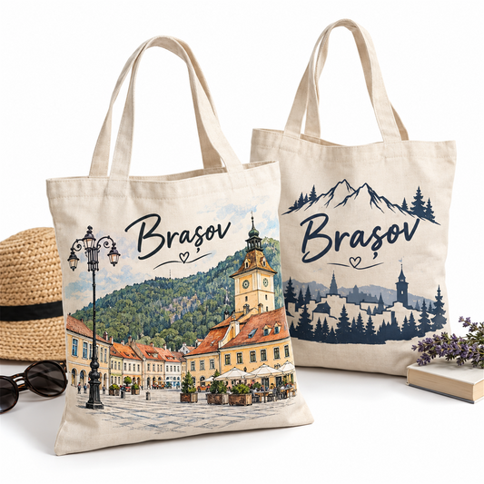 Sacoșă textilă suvenir Brașov – exemplu de personalizare