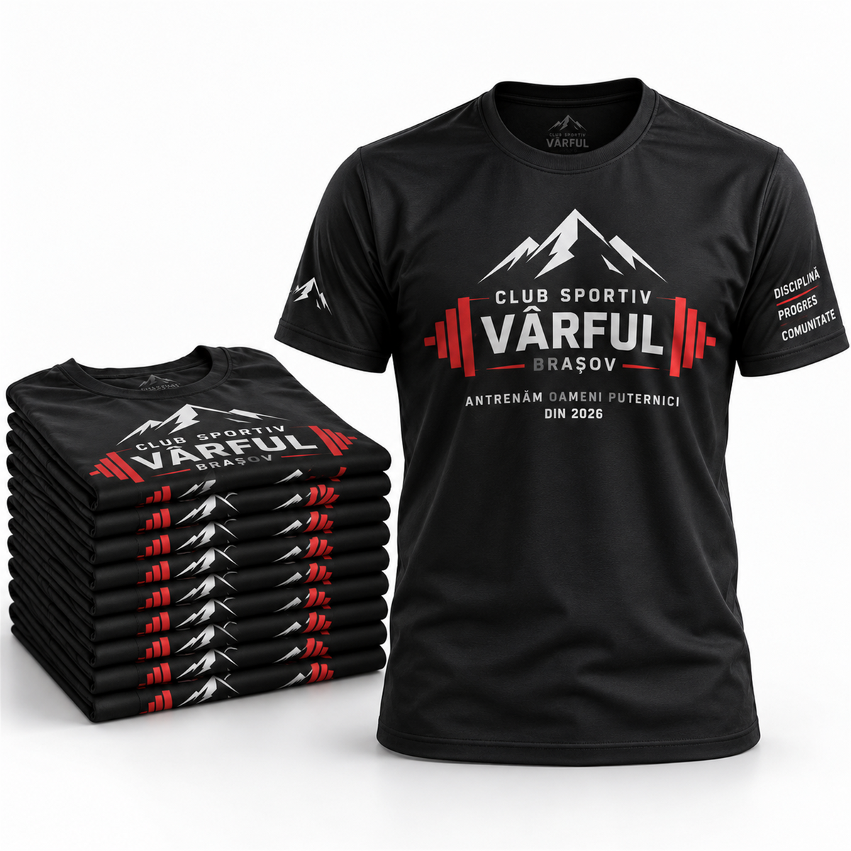 Set 10 tricouri pentru club sportiv sau sală – exemplu de personalizare
