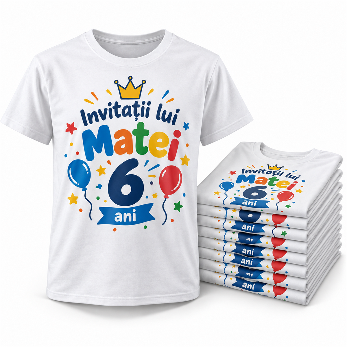 Set 10 tricouri pentru invitații la aniversare – exemplu de personalizare