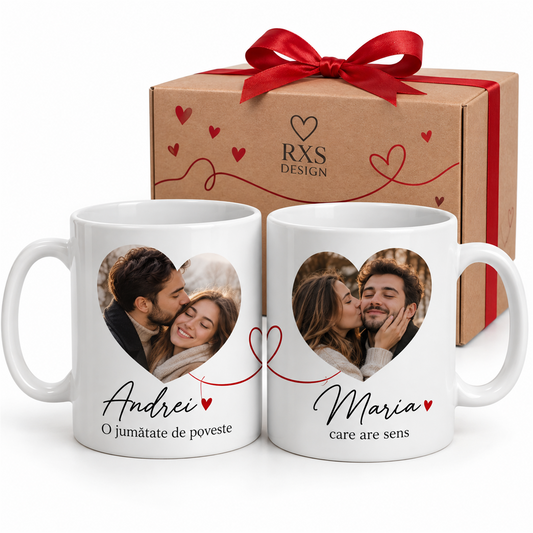 Set 2 căni personalizate pentru cupluri – exemplu de personalizare