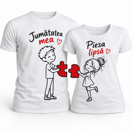 Set 2 tricouri personalizate pentru cupluri – exemplu de personalizare