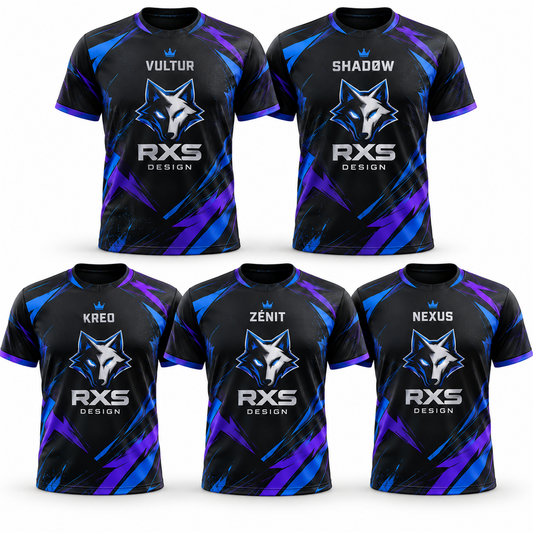 Set 5 tricouri de echipă pentru gaming și esports – exemplu de personalizare