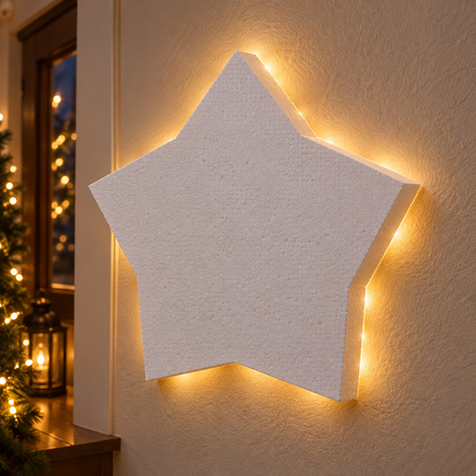 Stea decorativă din polistiren alb – luminile nu sunt incluse.