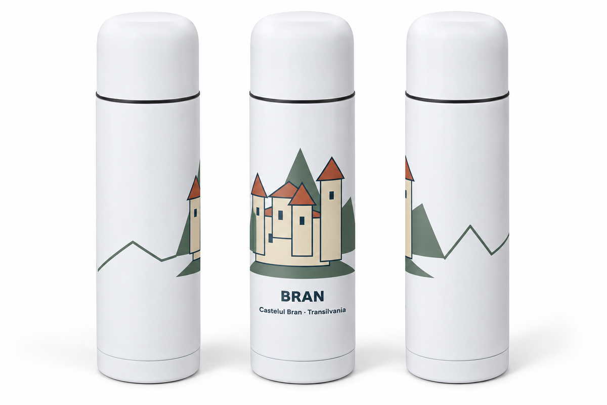 Termos suvenir Brașov și Castelul Bran 500 ml — 3 designuri — Castelul Bran · Transilvania