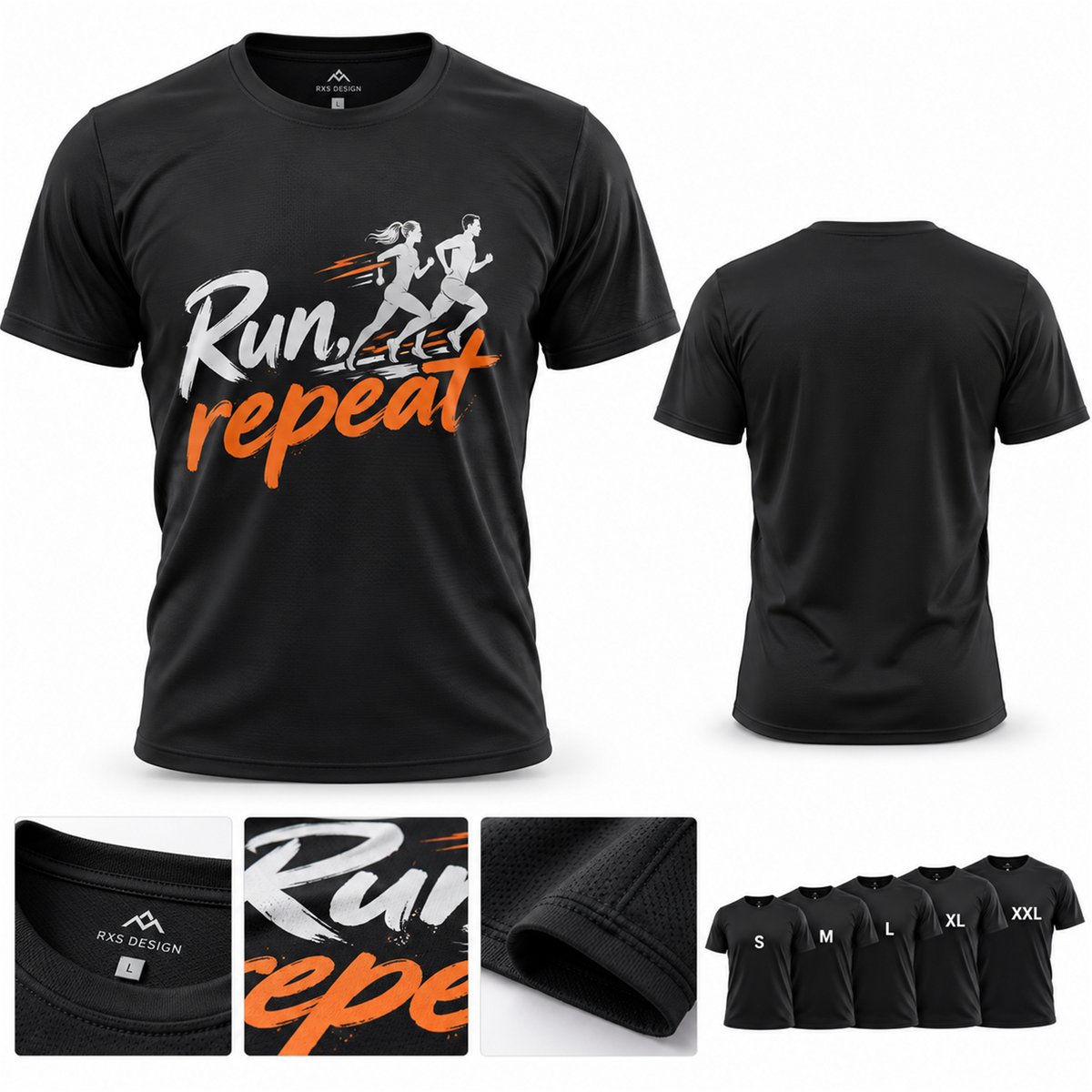 Tricou pentru alergători „Run, repeat” – exemplu de personalizare