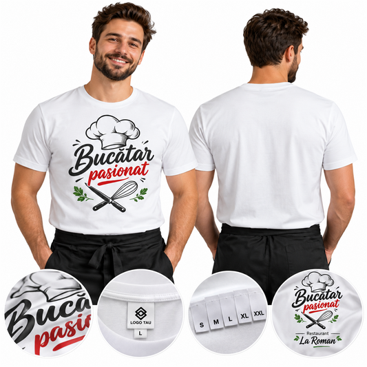 Tricou pentru bucătari „Bucătar pasionat” – exemplu de personalizare