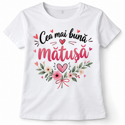 Tricou „Cea mai bună mătușă” – exemplu de personalizare