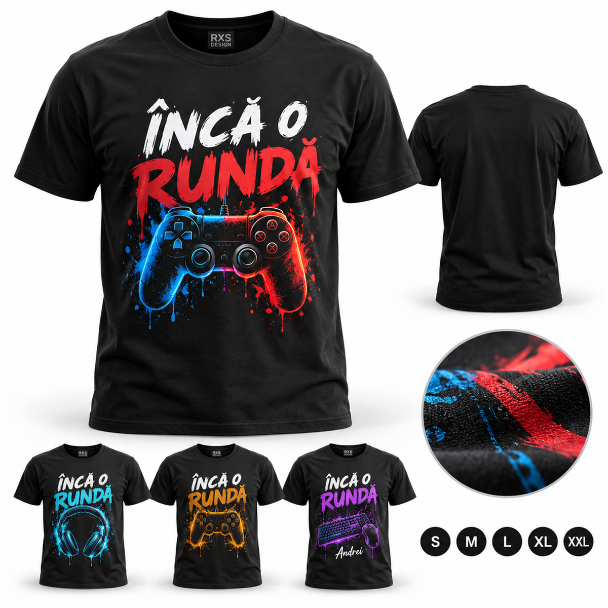 Tricou pentru gameri „Încă o rundă” – exemplu de personalizare