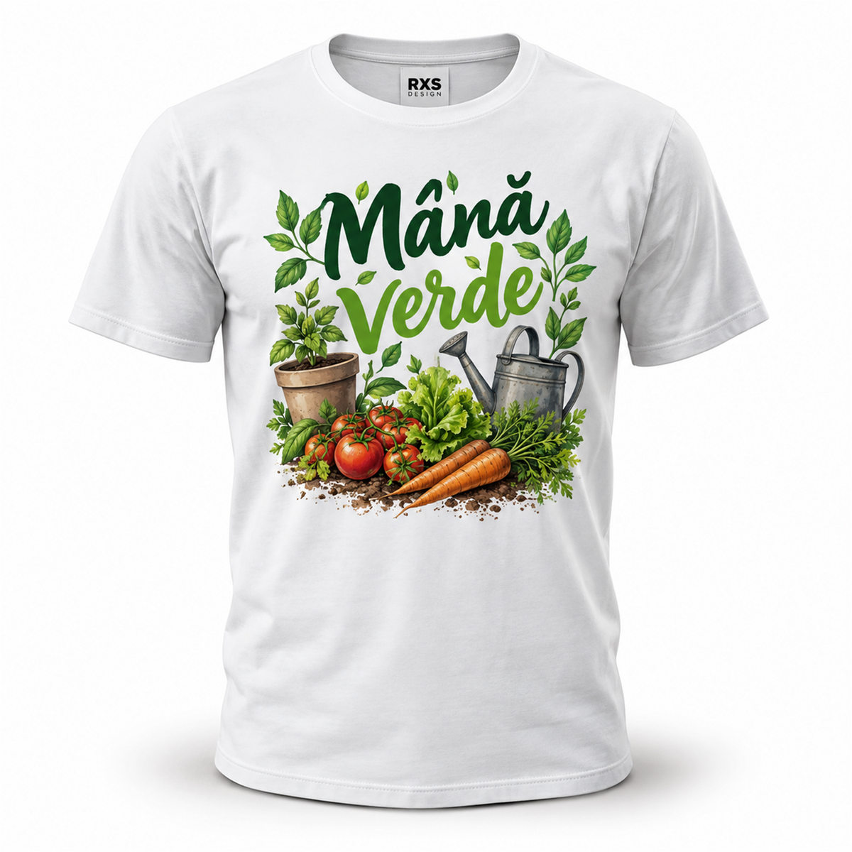 Tricou pentru grădinari „Mână verde” – exemplu de personalizare