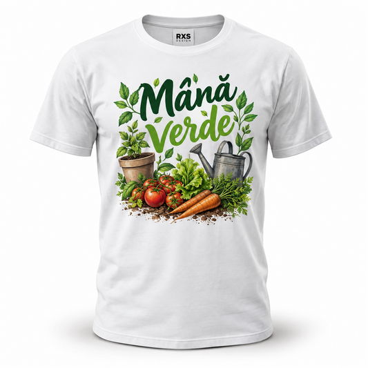 Tricou pentru grădinari „Mână verde” – exemplu de personalizare